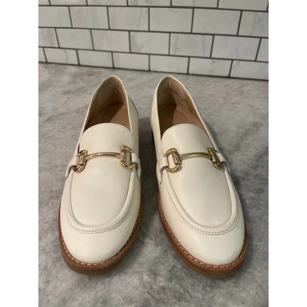 Antonio Melani Loafers Women 5.5 Cream Raegan Leather Horsebit Slip On Flats